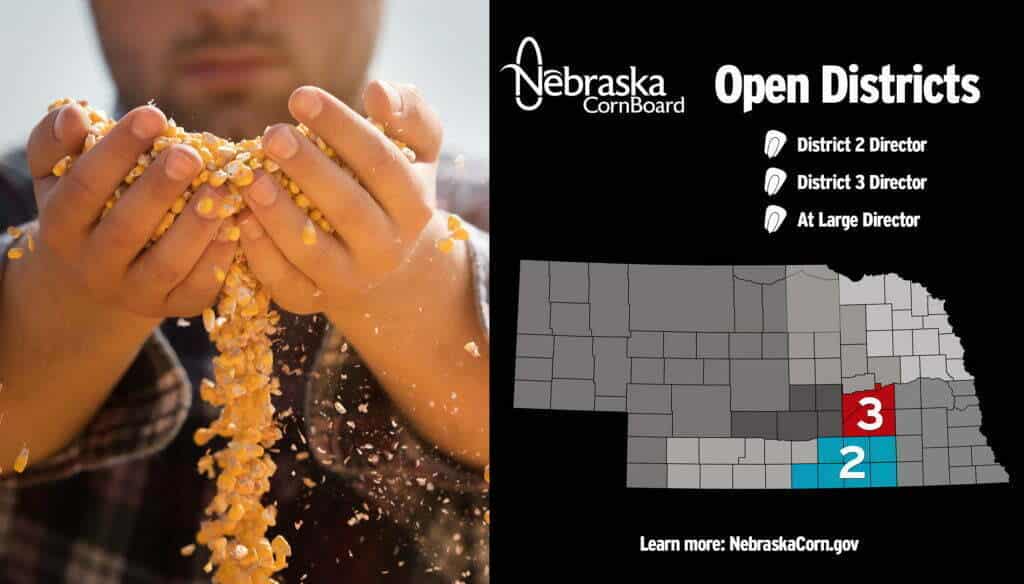 This graphic shows the open districts on the Nebraska Corn Board.