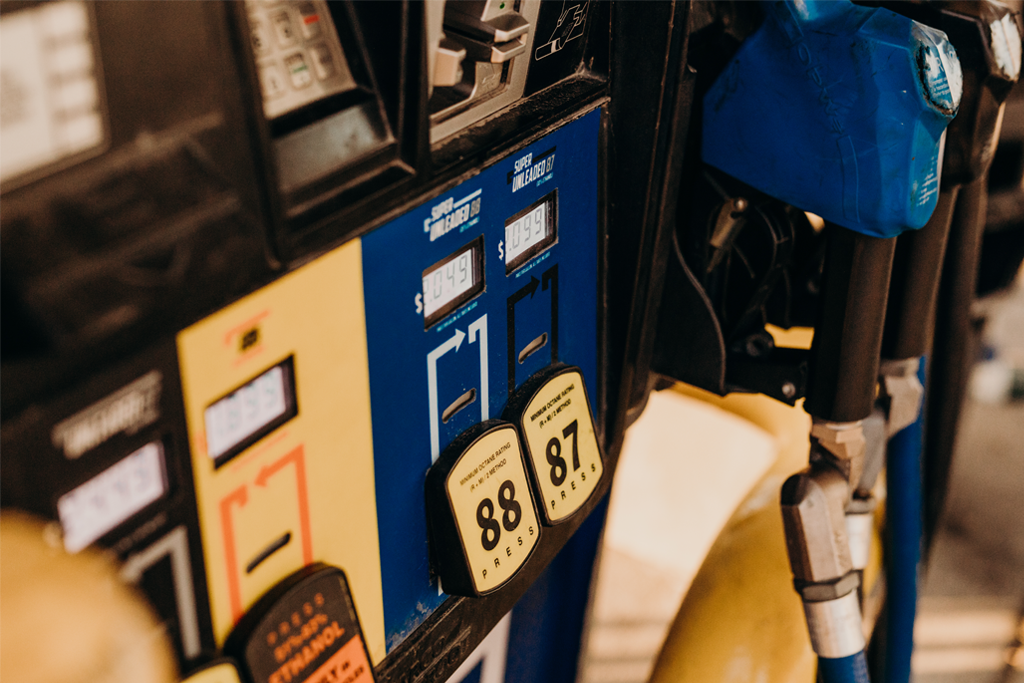 Gas pump and nozzles at a has station